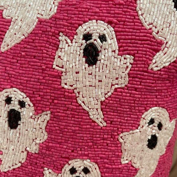 Two Well Dressed Home Beaded Ghost Pillows Hot Pink Tiktok Halloween NWT - Picture 3 of 6